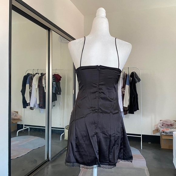 Spaghetti Strap V-Neck Lace-Trim A-Line Mini Dress - Picture 4 of 4